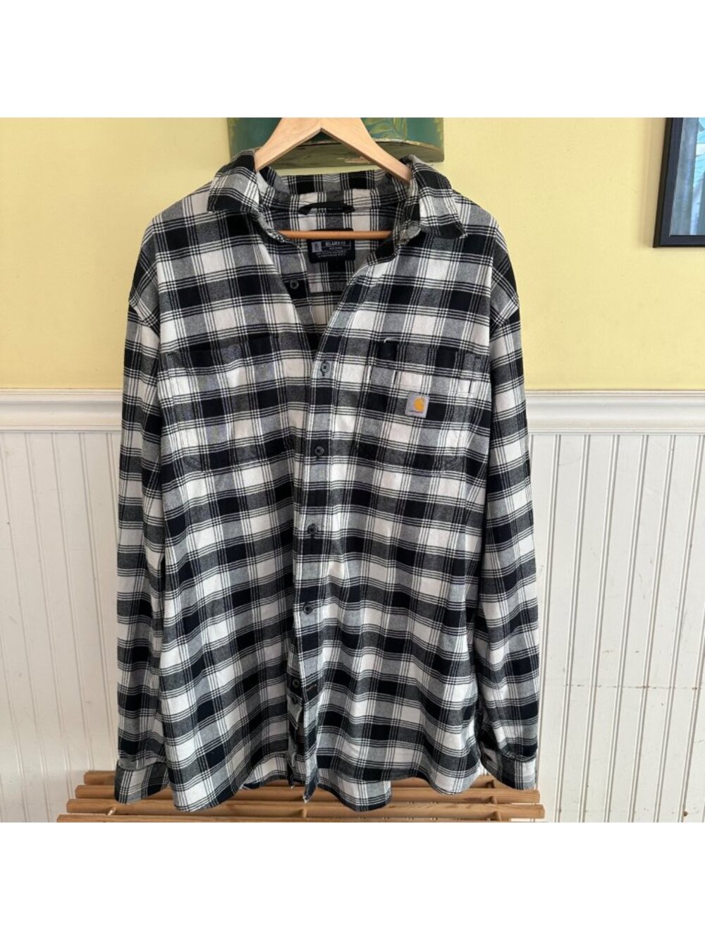 Carhartt Rugged Flex Black & White Plaid Long Sleeve Shirt XL Tall Relaxed Fit